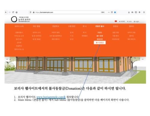 보리사 웹페이지를 통한 불사동참금 (Donation) 참여 안내